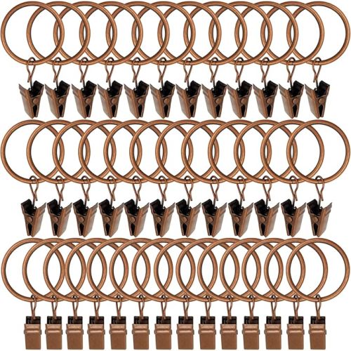 40 Pack Antique Copper Curtain Rings with Clips, Curtain Hooks Hangers Clip Rings for Hanging Drapes Bows Hat, Drapery Rings 1.26 in I D, Fits up to 1 in Diameter Curtain Rod.