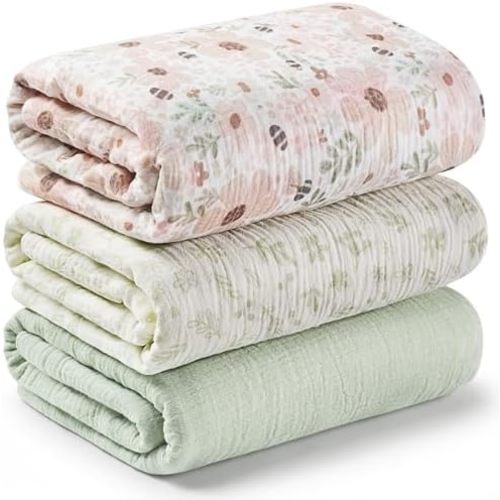 3pk Muslin Swaddle Blankets for Newborns Boys, Girls (Flora Vale, 47x47)