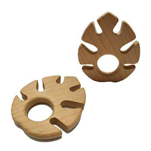 2pcs Natural Wooden Leaf Montessori Toys Pendant Beech Wood Animal Shape Children Toy Show Gift Play Gym for Handmade Home Decoration Craft (Banana Leaf 2pcs)