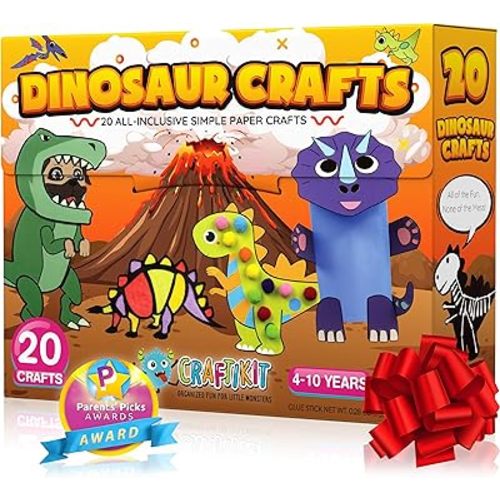 Craftikit® 20 Award-Winning Dinosaur Crafts for Kids - Award-Winning All-Inclusive Fun Dinosaur Crafts for Kids Ages 3-5, Organized Toddler Craft Kit