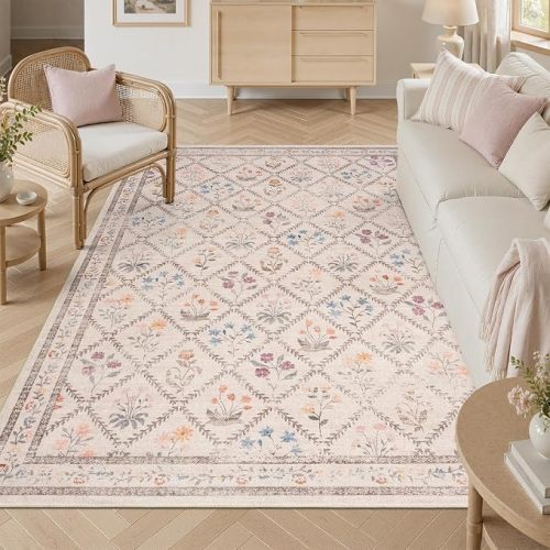 DCX Washable 6x9 Rose Biege Floral Rug for Girls Bedroom