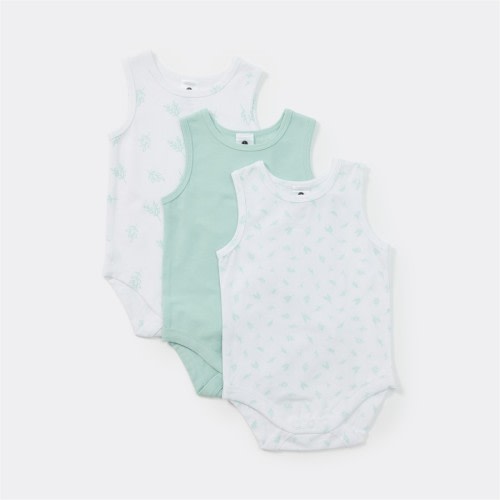 Dymples Baby Stretch Singletsuit 3 Pack - Light Green & White