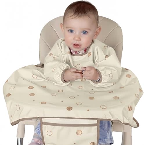 MOTEERLLU Coverall Baby Feeding Bib for Eating,Long Sleeves Bib Attaches to Highchair and Table,Weaning Bibs