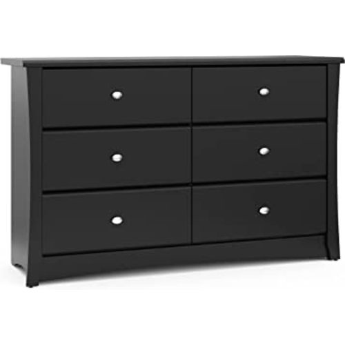 Storkcraft Crescent 6-Drawer Dresser (Black) – GREENGUARD Gold Certified, Black Dresser for Bedroom, Kids & Nursery Storage Chest, Safety Interlocking Drawers, Pre-Installed Tracks, Kids Chest