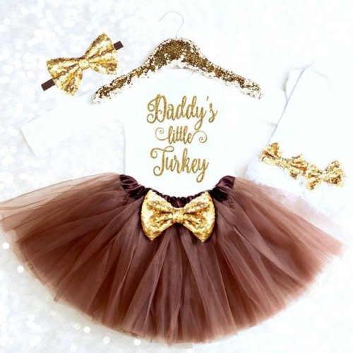 DADDYS LITTLE TURKEY Baby Girl infant Outfits 4PCS Tops Tutu Skirts Clothes Set