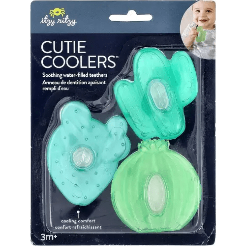 Itzy Ritzy Water-Filled Teethers - Cold Cutie Coolers Textured On Both Sides to Massage Sore Gums & Emerging Teeth - Can Be Chilled in Refrigerator, Set of 3 Green Cactus Water Teethers