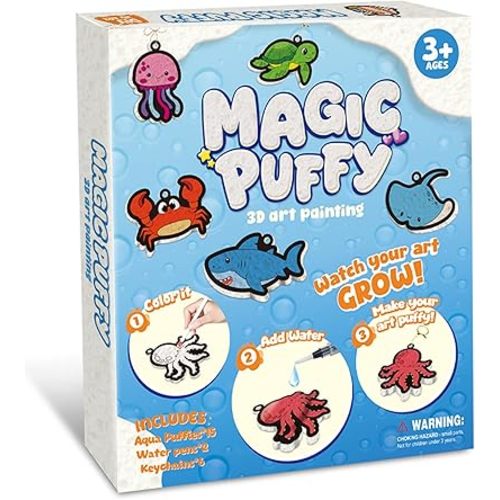 MZYTOZA Magic Foam Texture Painting Kit - 3D Art Craft Aqua Puffs Paint Kit, 15 Mess-Free Paint by Number Craft for Kids (Aqua Puffs - Marine Animals)