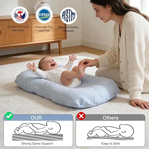 Baby Support Cushion - Snuggle Cozy Me Infant Support Cushion for Newborns | Breathable & Soft, Portable Awake-Time Pad, Essential Baby Gift (Lounger Cover Included)
