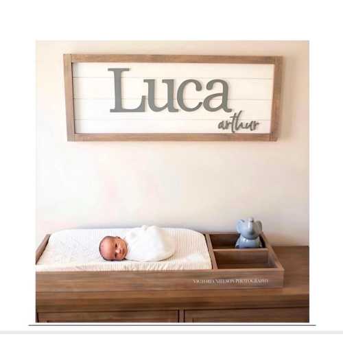 Large wood name sign, nursery name sign, boho nursery sign, above crib cut out, layered baby name sign, double baby name sign, cut out sign