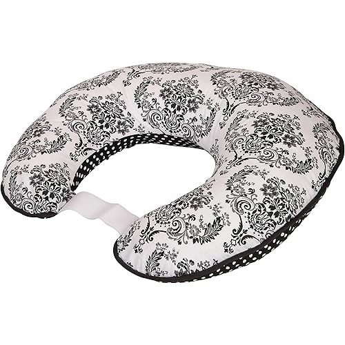 Bacati - Classic Damask White/Black Nursing Pillow with polyfilled Insert Pillow in Ultra-Soft 100% Cotton Fabric in a Fashionable Two-Sided Design