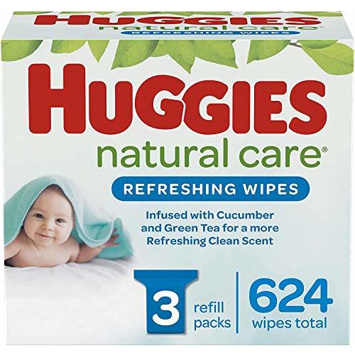 HUGGIES Refreshing Clean Scented Baby Wipes, Hypoallergenic, 3 Refill Packs (624 Total Wipes), Size 1