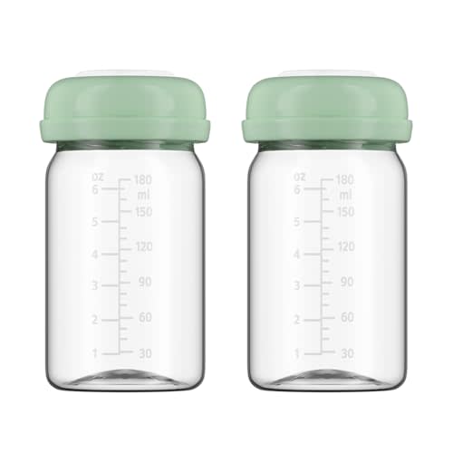 Breastmilk Storage Bottles Collection Bottles, 6oz Wide-Neck Breast Milk Container Compatible for Spectra S1 S2 SG Motif Luna Breast Pumps, Fit for Momcozy Breast Milk Cooler & Fridge, 2 Packs