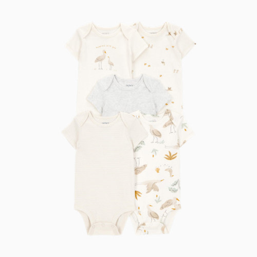Carter's 5-Pack Short-Sleeve Cotton Bodysuits - Striped Birds, Newborn