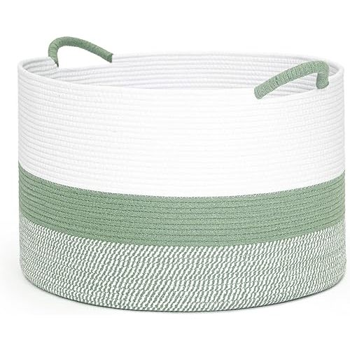 CLHMILY&Z Large Storage Basket - 20x13 Inches - Blanket Basket for Living Room, Woven Storage Basket, Large Laundry Basket for Clothes, Tree Basket, Light Green