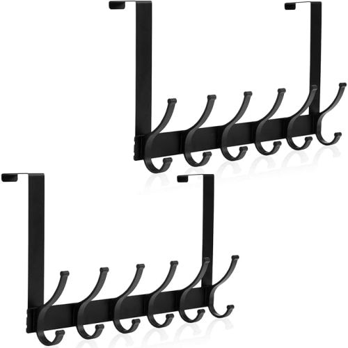 Optish Over The Door Hooks, Door Hanger Hooks for Hanging, Over The Door Towel Racks for Bathroom, Coat Rack Door Towel Hanger Towel Hooks (2Pack, Black)
