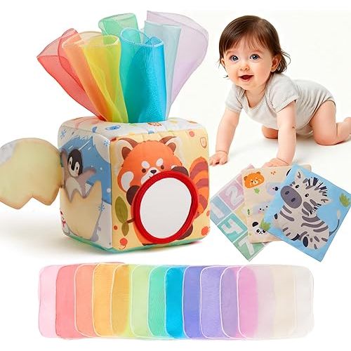 Baby Tissue Box Toy for Babies 6-12 Months - Montessori Sensory Toys for Babies 1 Year Old - Boy Girl Shower Gifts 6 9 12 18 Months Old