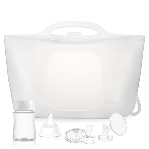 Silicone Travel Bottle Sterilizer Bags | 2000ml Microwave Steam Sterilizer Bags for Baby Bottles, Breast Pump & Pacifiers, Reusable Steam Sterilizing Bags for Travel and Home Use (Clear Milk White)