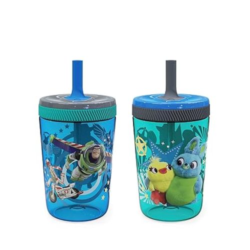 Zak Designs Kelso 15 oz Tumbler Set (Toy Story 4 - Woody & Buzz 2pc Set) Toddlers Cup Leak-Proof Screw-On Lid with Straw Made of Durable Plastic and Silicone, Perfect Bundle for Kids