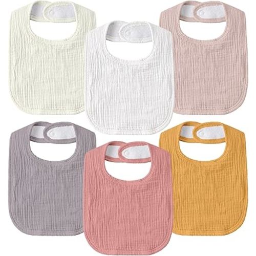 GLLQUEN BABY Muslin Drool Bibs for Boys Girls 6 Pack, Adjustable Baby Bibs for Drooling and Teething, Soft Cotton Baby Bandana Bib for Newborn Feeding Essentials (Orange)