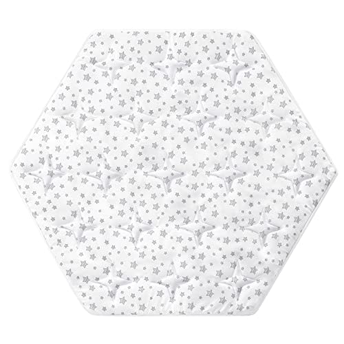 Hexagon Playpen Mat Compatible with POP 'N GO Baby Playpen, 59 Inch Hexagon Playpen Mattress Pad, Non Slip and Padded Play Mat White with Star Print
