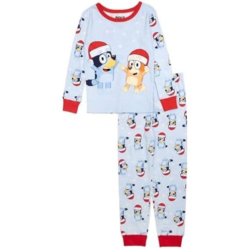 Bluey unisex-child 2-Piece Snug-fit Cotton Holiday Pajama Set, Soft & Cute for Kids