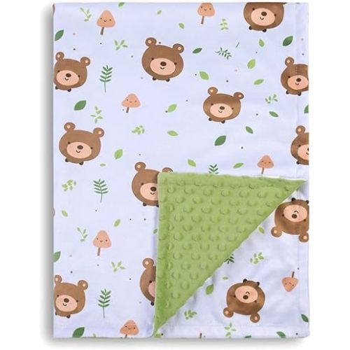 Baby Blanket for Boys Girls Soft Minky with Double Layer Dotted Backing, Cartoon Printed 30 x 40 Inch Toddler Blanket (Little Bear)