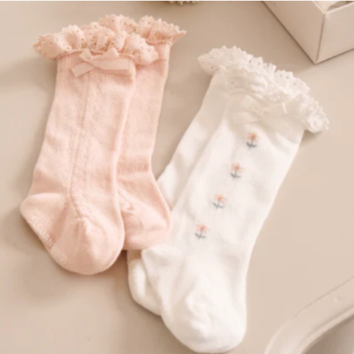 Floral Knee-high Non Slip Baby Socks 2 pack