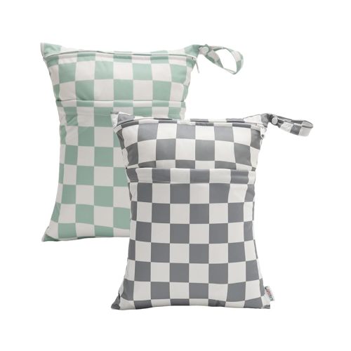 ALVABABY 2pcs Cloth Diaper Wet Dry Bags Waterproof Reusable with Two Zippered Pockets Travel Beach Pool Daycare Soiled Baby Items Yoga Gym Bag for Swimsuits or Wet Clothes 2LM15