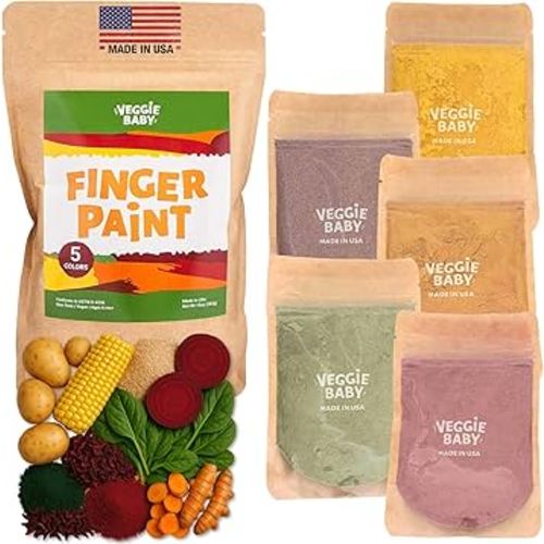 Edible Finger Paint for Babies - Non Toxic Baby Safe Paint Powder, 5 Pouches, Vegan Vegetable Colors, Easy Clean, Made in USA, Creative Play for 6 Months+