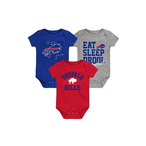 Newborn & Infant Red/Royal/Heather Gray Buffalo Bills Three-Pack Eat, Sleep & Drool Retro Bodysuit Set, 3-6M