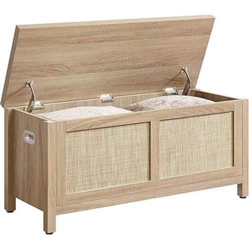 SICOTAS Rattan Storage Chest - 39.4" Storage Bench for Bedroom, Boho Storage Truck with 2 Safety Hinges and Flip Top for Living Room Entryway, Supports 220 lb, Light Oak