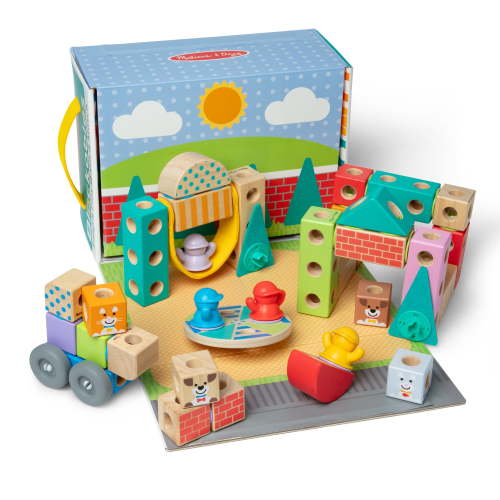 Free Shipping! Melissa & Doug Blockables™ Town Snap and Play 73-Piece Wooden Building Block Set for Preschool Kids