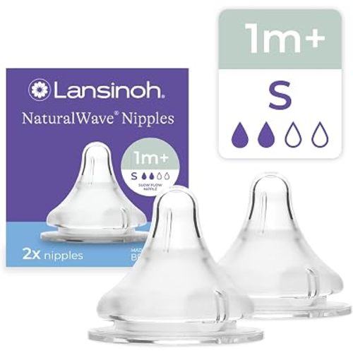 Lansinoh NaturalWave Baby Bottle Nipples, Slow Flow (S), 2 Count
