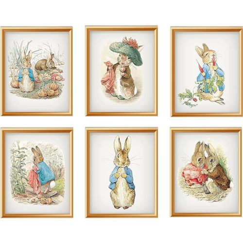 Paper Moon Media: Set of 6 "Peter Rabbit and Benjamin Bunny" by Beatrix Potter, Giclee Art Print Reproductions Unframed 8 x 10" Nursery Art Prints, Baby Room Art Prints (Archival Matte, 8 x 10")