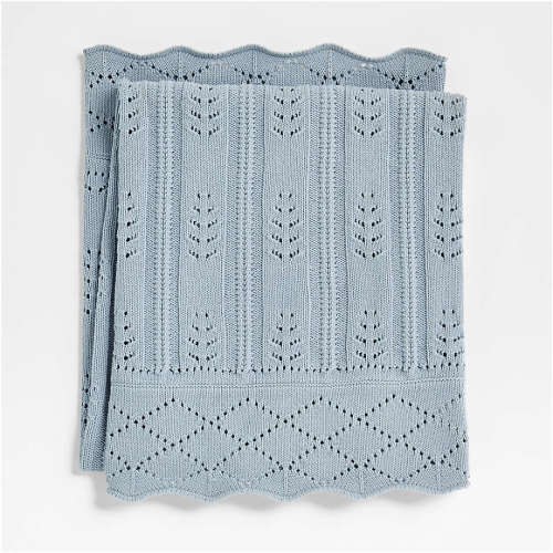 Ferne Pointelle Subdued Blue Organic Cotton Baby Stroller Blanket by Sharland England
