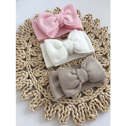 Knitted Baby Bow Headband Newborn Bow Soft Cotton Knit Bow Baby Girl Headband Neutral, Pink White Bows Newborn Photoshoot Winter Baby Hat