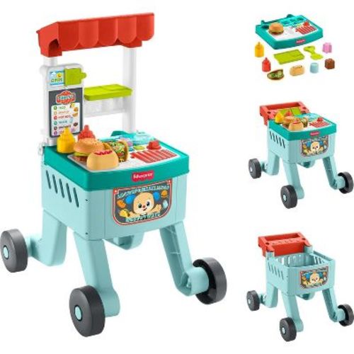 Fisher-Price Laugh & Learn 4-in-1 Snack Cart Baby Walker & Toddler Learning Toy with 14 Play Pieces