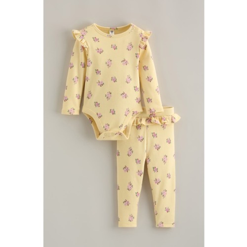 Floral Print Cotton Bodysuit & Leggings Set