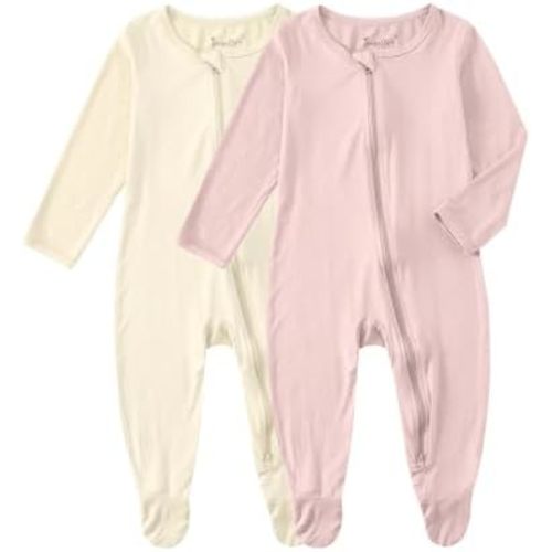 Jimonda Unisex Baby Boy Girl Footed Sleeper Rayon From Bamboo Pajamas Long Sleeve Romper with 2-Way Zipper for Infant