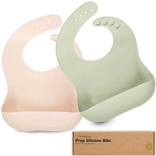 KeaBabies 2-Pack Silicone Bibs for Babies, Toddlers Girl, Boy (Macaron)