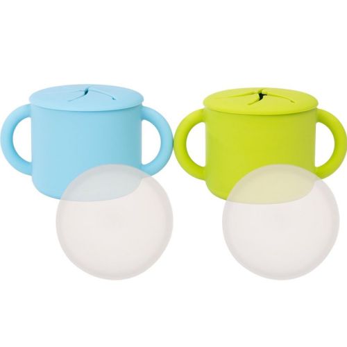 WeeSprout Snack Containers, Food Grade Silicone Cups, Spill-Proof Tops for Toddlers & Babies, Set of 2 Snack Catchers