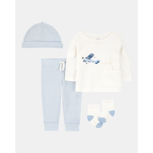 Baby 4-Piece Airplane Print Outfit Set - Blue