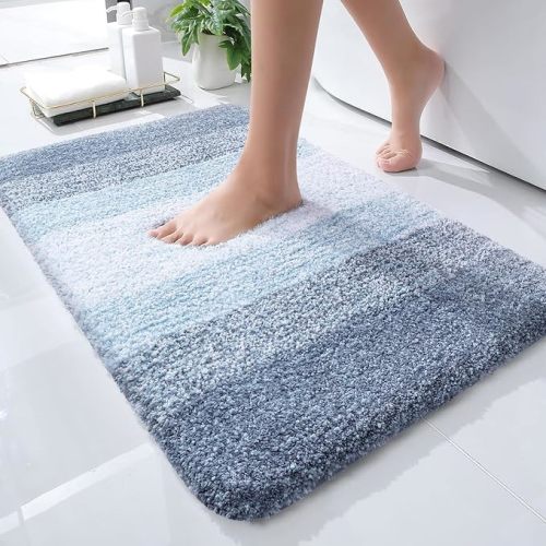 OLANLY Bathroom Rug Mat 24x16, Extra Soft and Absorbent Polyester Bath Rugs, Non-Slip Plush Shaggy Bath Carpet, Machine Wash Dry, Bath Mats for Bathroom Floor, Tub and Shower, Blue
