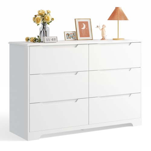 Aiho 6-Drawer Double Dresser - Modern Wood Chest with Anti-Tip Safety, Cutout Handles & Smooth Gliding Drawers | Nursery, Kids & Bedroom Storage - White