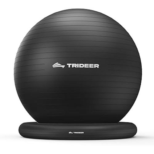 Trideer Exercise Ball for Office Desk, Yoga Ball Chair to Relieve Back Pain, Stability & Fitness Ball Seat with Base, Home Gym Core Workout, Abs, Stretching & Therapy