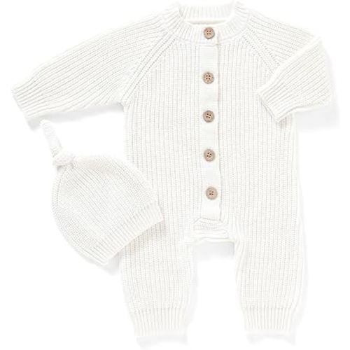 mimixiong Cotton Baby Romper Newborn Baby Knitted Clothes Longsleeve Sweater Outfit for Boy and Girls with Warm Hat Set