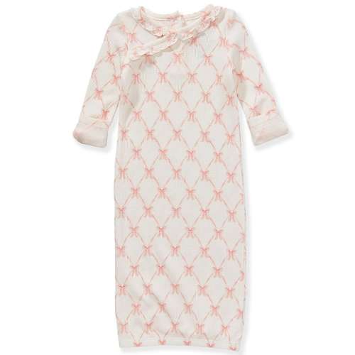 Angel Dear Baby Girls Long-Sleeve Bow/Trellis-Printed Kimono Gown