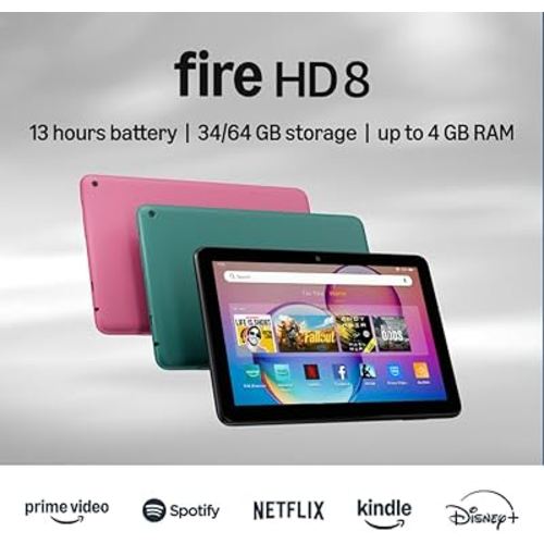Amazon Fire HD 8 tablet (newest model), 8” HD Display, 3GB memory, 32GB, designed for portable entertainment, Black