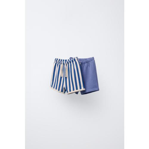 TWO-PACK OF STRIPED AND PLAIN SHORTS - Light blue | ZARA United States