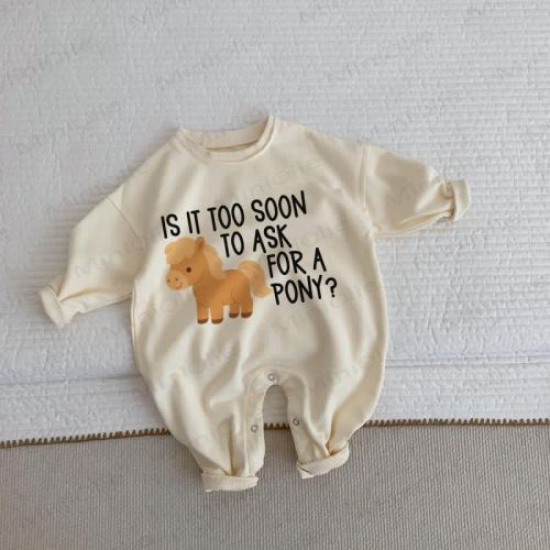 IS IT TOO SOON TO ASK FOR A PONY? Baby Beige Romper